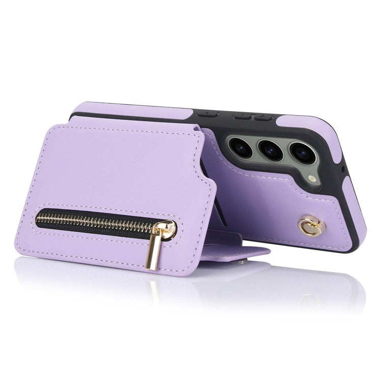 For Samsung Galaxy S23+ RFID Blocking Phone Case Zipper Card Holder Cover - Light Purple