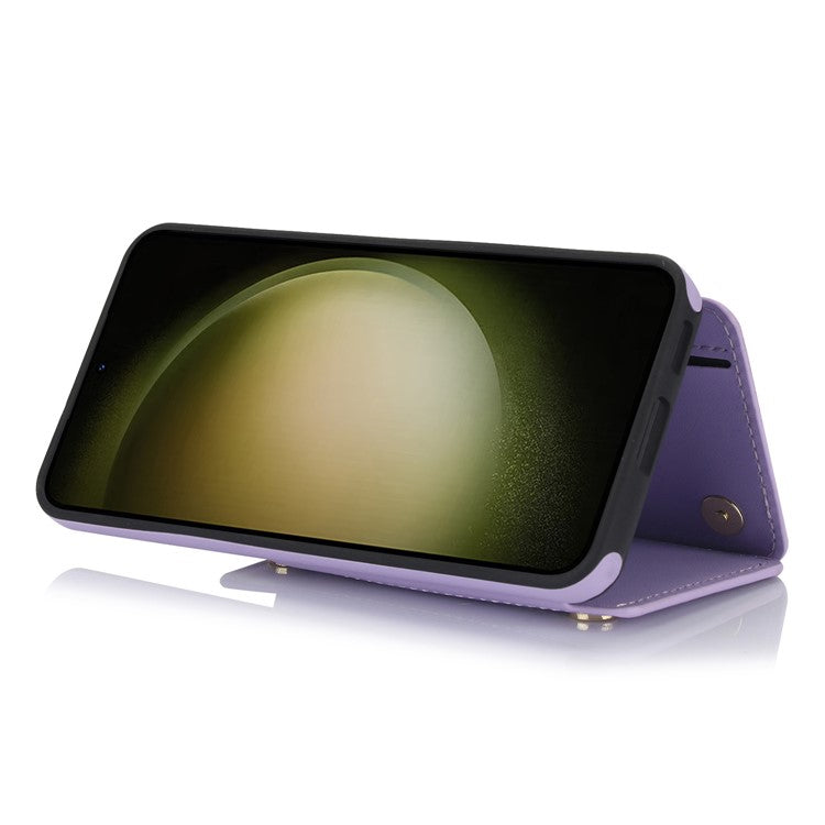 For Samsung Galaxy S23+ RFID Blocking Phone Case Zipper Card Holder Cover - Light Purple
