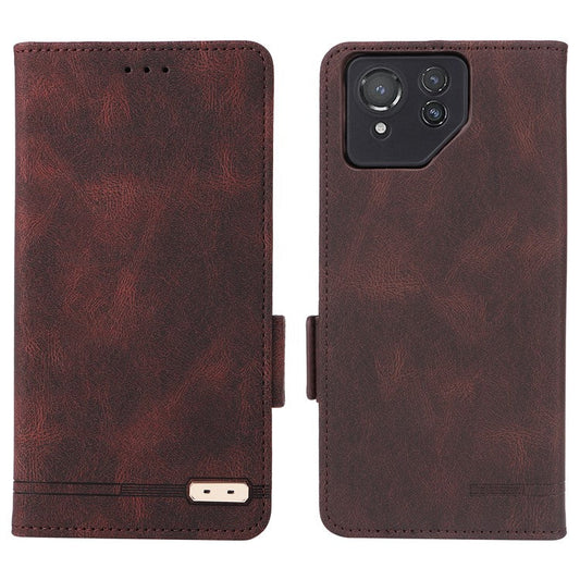 For Asus ROG Phone 8 5G / Phone 8 Pro 5G Case Folio Flip Leather Phone Cover Wallet Stand - Coffee