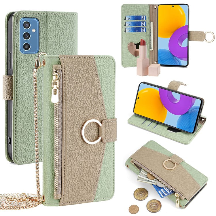 For Samsung Galaxy M52 5G Wallet Case Makeup Mirror Inside Crossbody PU Leather Phone Cover - Green