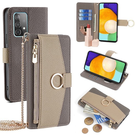 For Samsung Galaxy A52 4G / 5G / A52s 5G Crossbody Case PU Leather Zipper Phone Cover - Grey