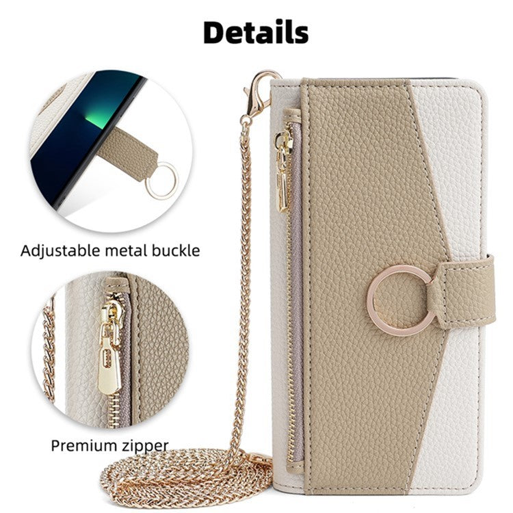 For Samsung Galaxy A51 5G SM-A516 Wallet Case Zipper PU Leather Crossbody Phone Cover - White