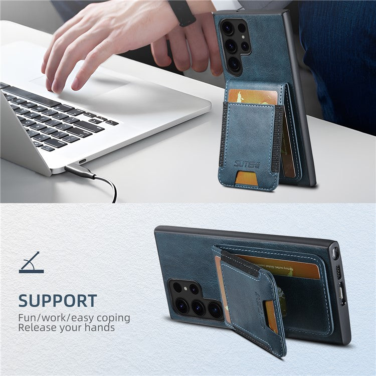 SUTENI H03 For Samsung Galaxy S24 Ultra Case Waxy Texture Vertical Flip Protective Shell - Blue