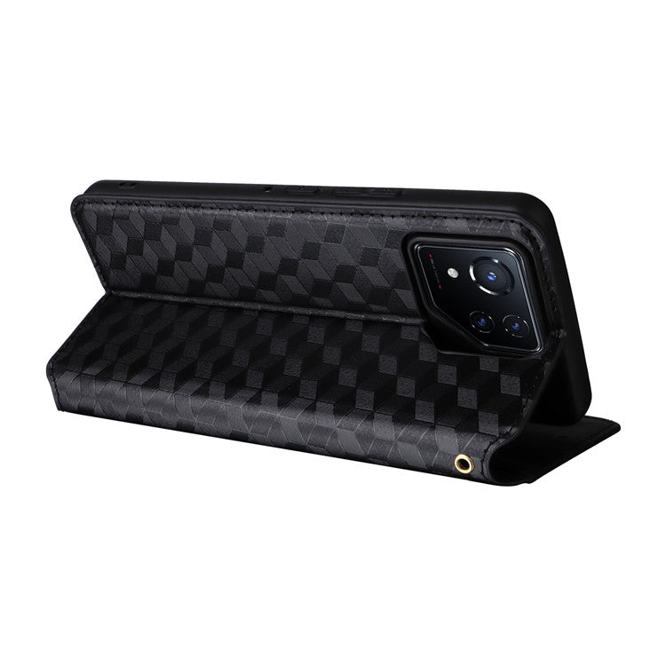 For Asus ROG Phone 8 5G / ROG Phone 8 Pro 5G Case Rhombus Imprinted Stand View Phone Cover - Black