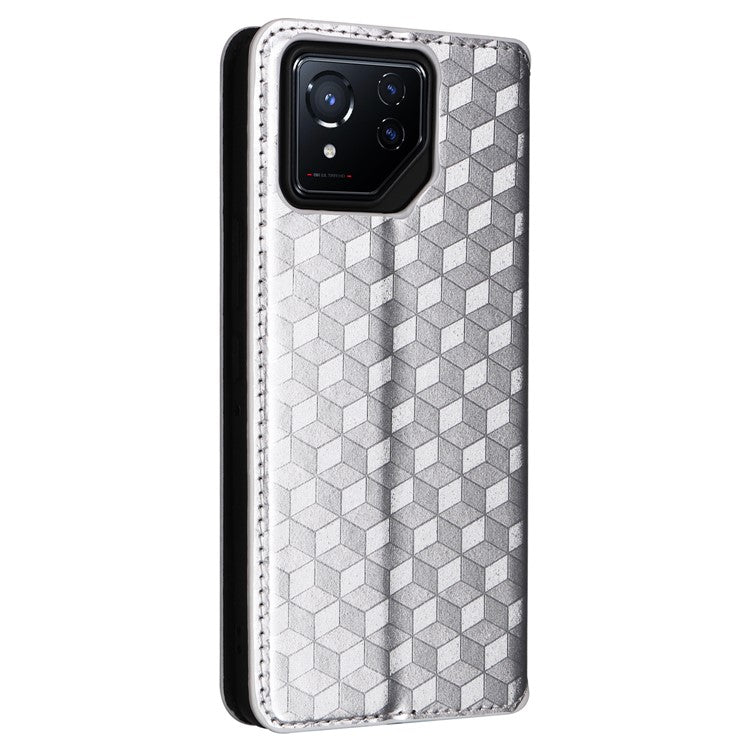 For Asus ROG Phone 8 5G / ROG Phone 8 Pro 5G Case Rhombus Imprinted Stand View Phone Cover - Silver