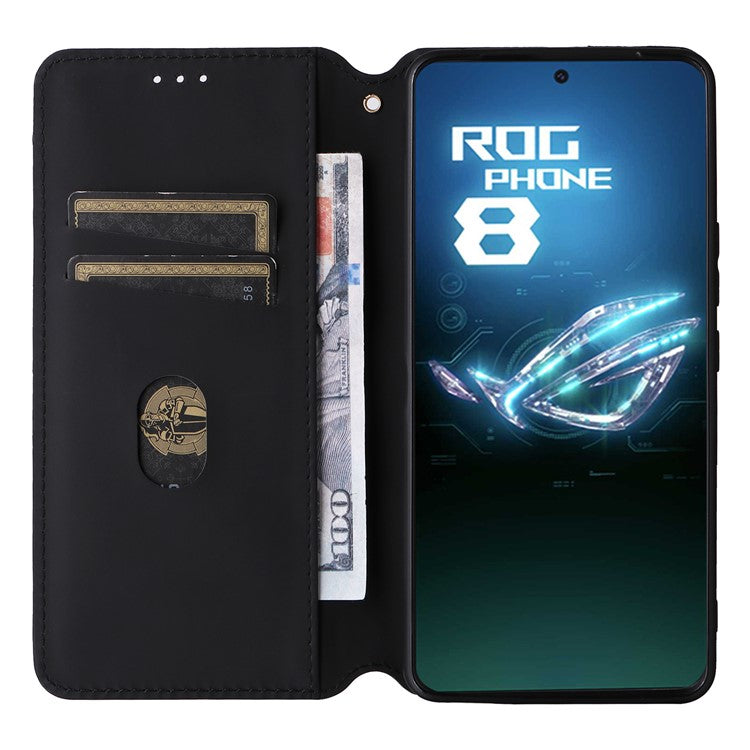 For Asus ROG Phone 8 5G / ROG Phone 8 Pro 5G Case Rhombus Imprinted Stand View Phone Cover - Red