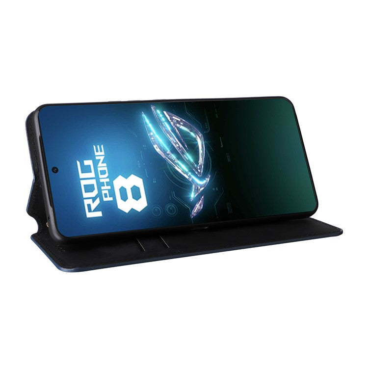 For Asus ROG Phone 8 5G / ROG Phone 8 Pro 5G Case Rhombus Imprinted Stand View Phone Cover - Blue