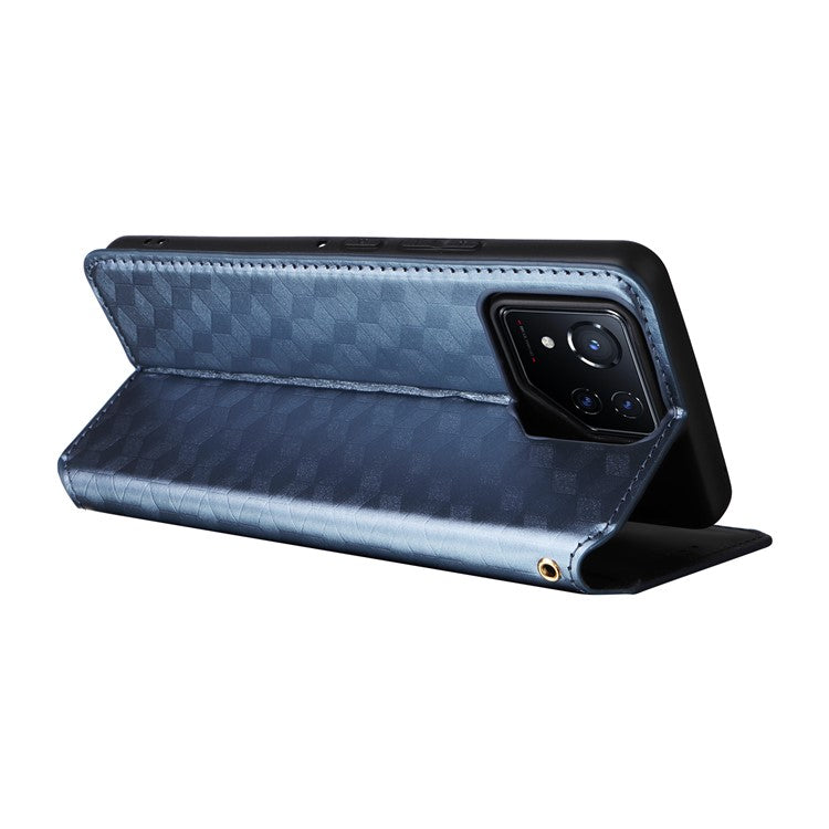 For Asus ROG Phone 8 5G / ROG Phone 8 Pro 5G Case Rhombus Imprinted Stand View Phone Cover - Blue