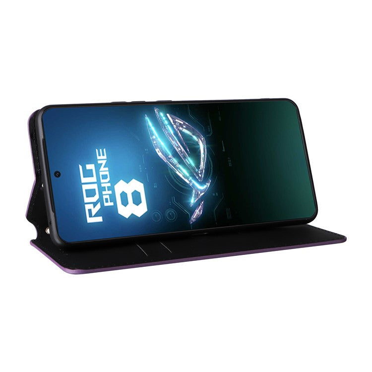For Asus ROG Phone 8 5G / ROG Phone 8 Pro 5G Case Rhombus Imprinted Stand View Phone Cover - Purple