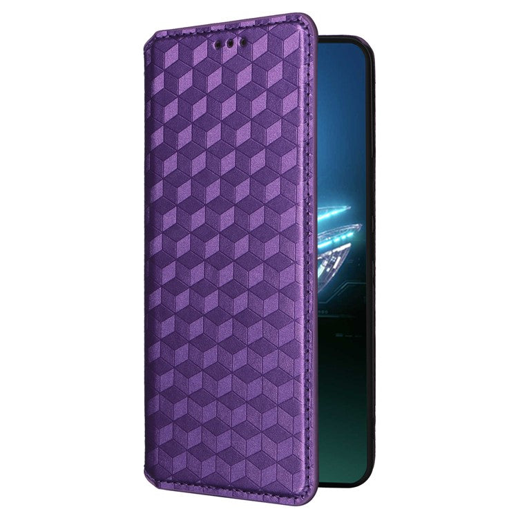 For Asus ROG Phone 8 5G / ROG Phone 8 Pro 5G Case Rhombus Imprinted Stand View Phone Cover - Purple
