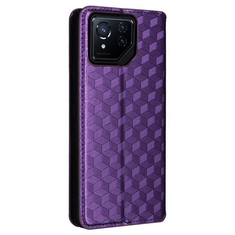 For Asus ROG Phone 8 5G / ROG Phone 8 Pro 5G Case Rhombus Imprinted Stand View Phone Cover - Purple