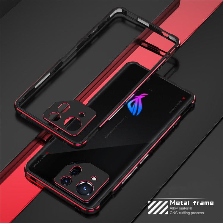 For Asus ROG Phone 8 5G / Phone 8 Pro 5G Bumper Case Phone Metal Frame with Camera Lens Cover - Black+Red