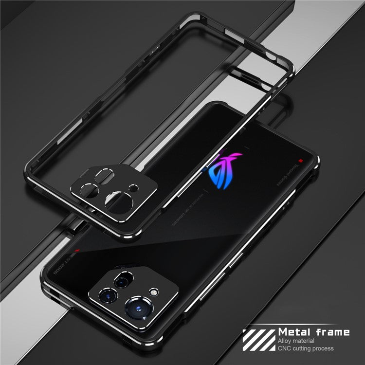 For Asus ROG Phone 8 5G / Phone 8 Pro 5G Bumper Case Phone Metal Frame with Camera Lens Cover - Black+Silver