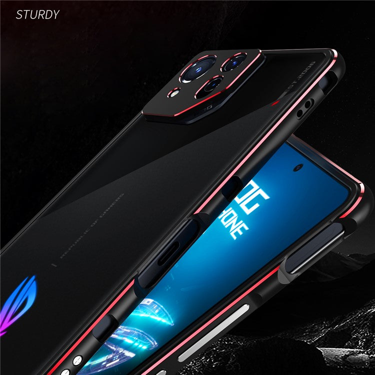 For Asus ROG Phone 8 5G / Phone 8 Pro 5G Bumper Case Phone Metal Frame with Camera Lens Cover - Black+Silver