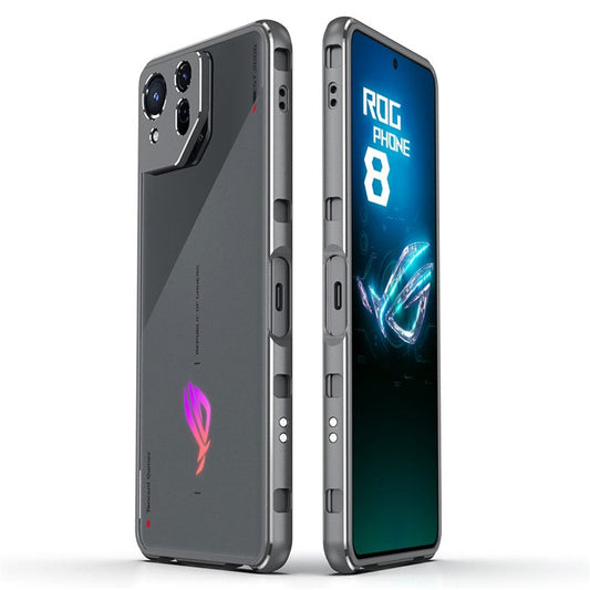 For Asus ROG Phone 8 5G / Phone 8 Pro 5G Bumper Case Phone Metal Frame with Camera Lens Cover - Grey+Silver