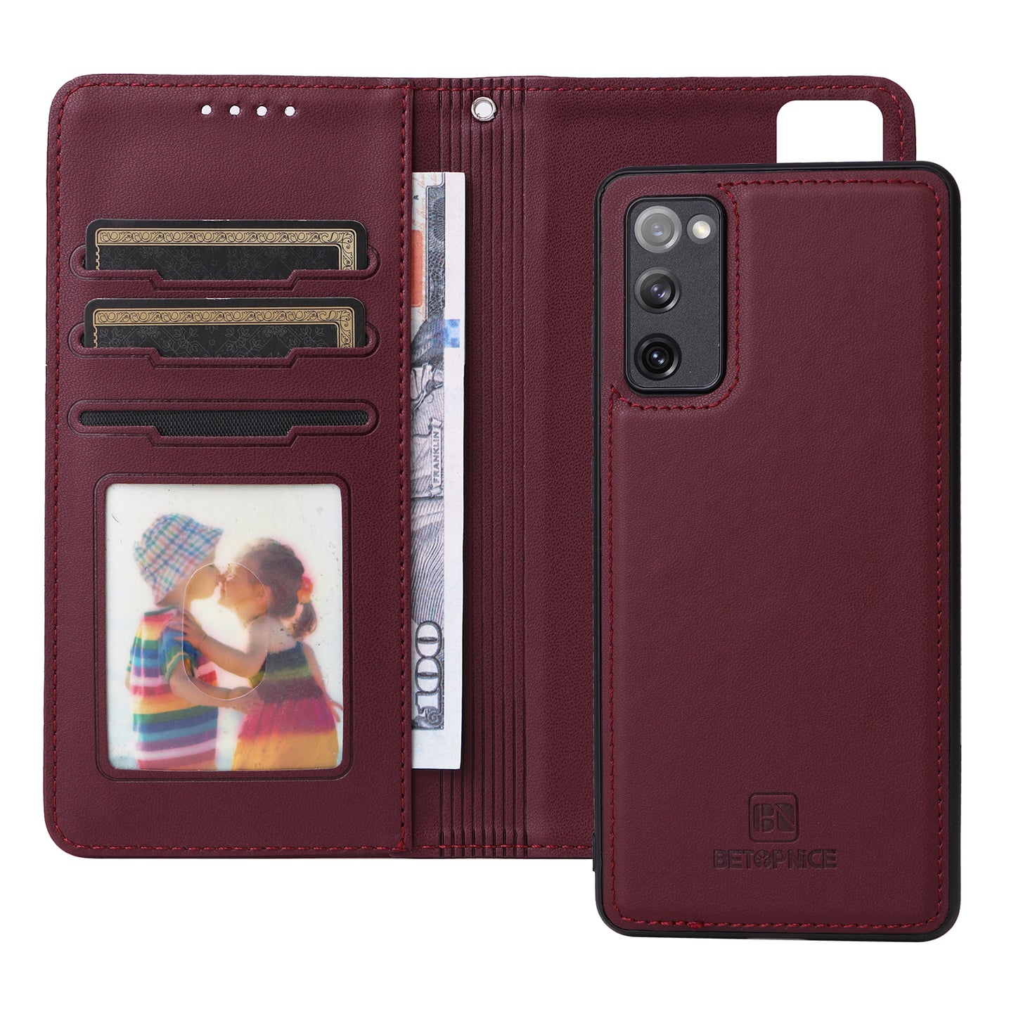 BETOPNICE 005 For Samsung Galaxy S20 FE 5G / S20 FE / S20 FE 2022 / S20 Lite Case Detachable Leather Cellphone Cover - Wine Red