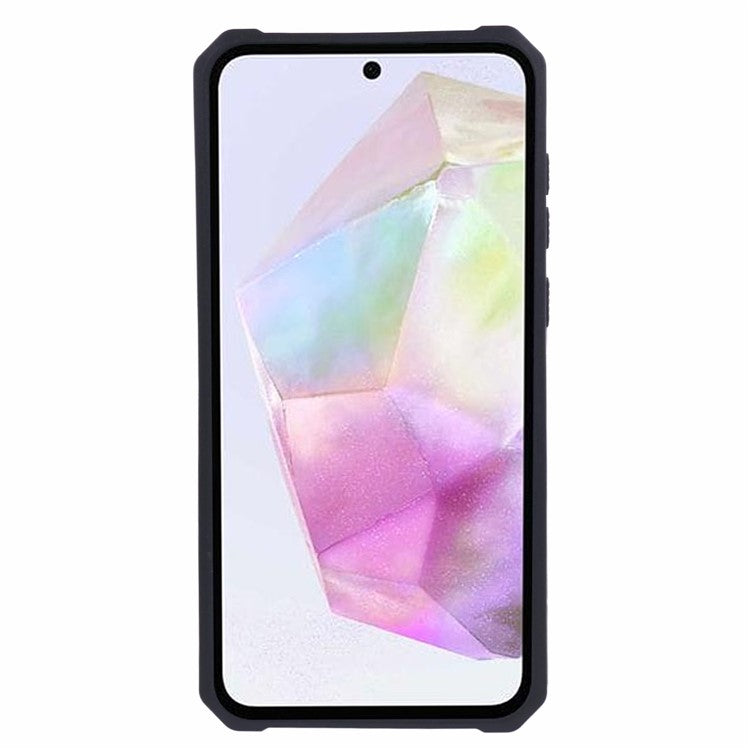 For Samsung Galaxy A35 5G Phone Kickstand Case Slide Lens Lid PC+TPU Cover with Card Holder - Blackish Green