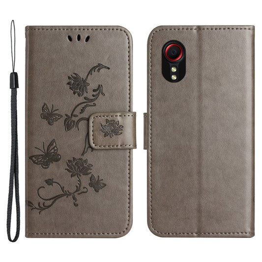 For Samsung Galaxy Xcover7 Cell Phone Case Drop Resistant Imprinted PU Leather Wallet Cover - Grey