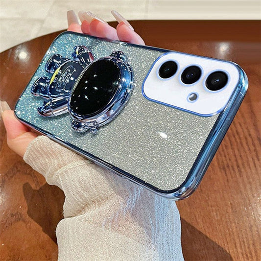 For Samsung Galaxy S24 Case Glitter Astronaut Kickstand Phone Back Cover - Blue