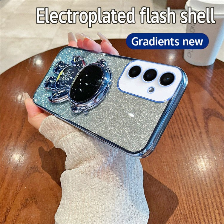 For Samsung Galaxy S24 Case Glitter Astronaut Kickstand Phone Back Cover - Blue