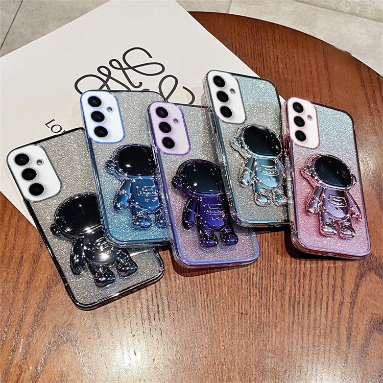 For Samsung Galaxy S24 Case Glitter Astronaut Kickstand Phone Back Cover - Blue