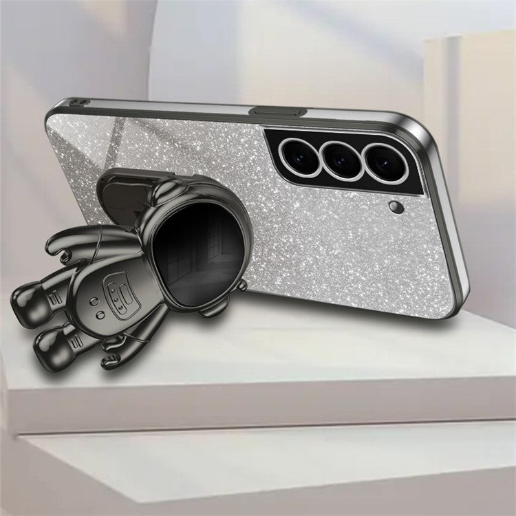For Samsung Galaxy S22+ 5G Electroplating Case Astronaut Kickstand Phone Cover - Black