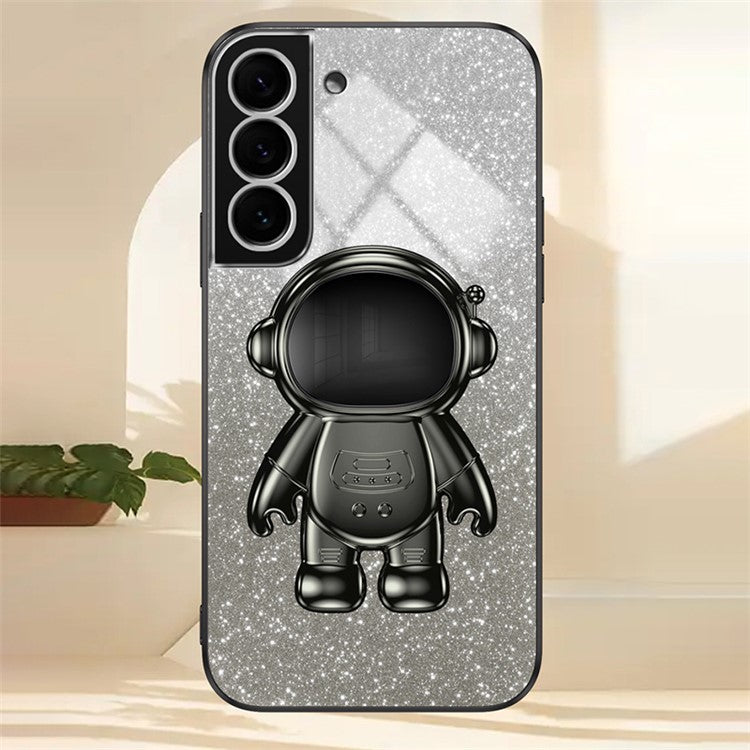 For Samsung Galaxy S22+ 5G Electroplating Case Astronaut Kickstand Phone Cover - Black