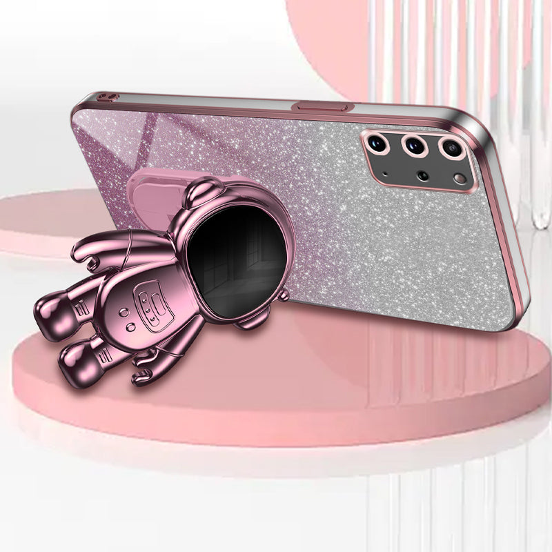 For Samsung Galaxy S20 Plus 5G / 4G Kickstand Phone Case PC+TPU Shell Electroplating Cell Phone Cover - Pink