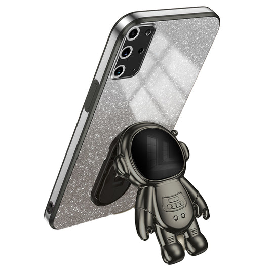 For Samsung Galaxy S20 Plus 5G / 4G Kickstand Phone Case PC+TPU Shell Electroplating Cell Phone Cover - Black