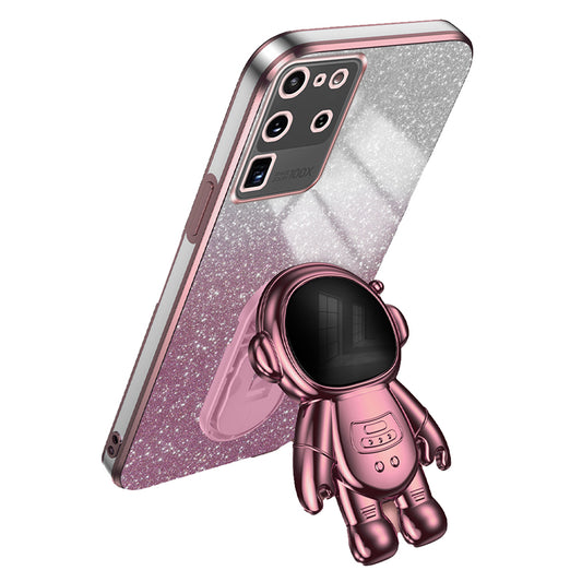 For Samsung Galaxy S20 Ultra Case Precise Cutout Astronaut Kickstand Dustproof PC+TPU Phone Cover - Pink