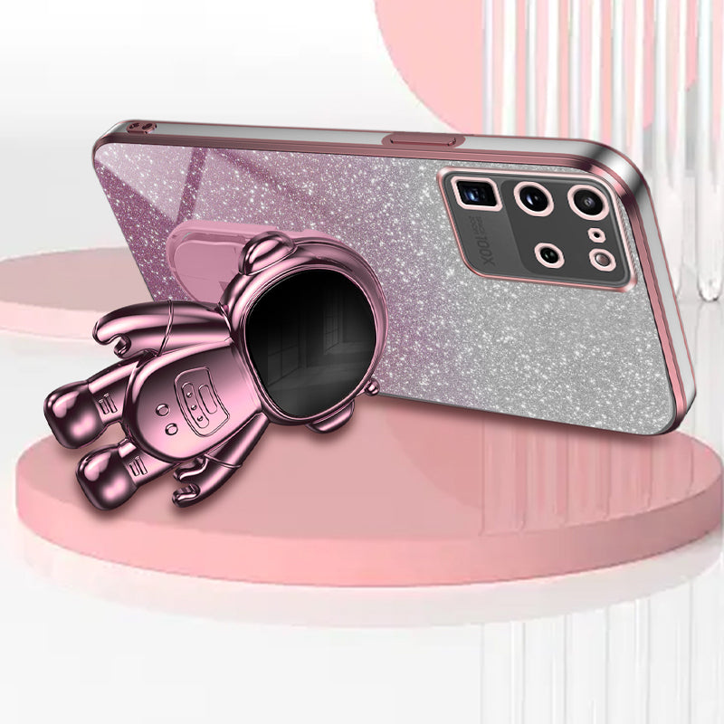 For Samsung Galaxy S20 Ultra Case Precise Cutout Astronaut Kickstand Dustproof PC+TPU Phone Cover - Pink