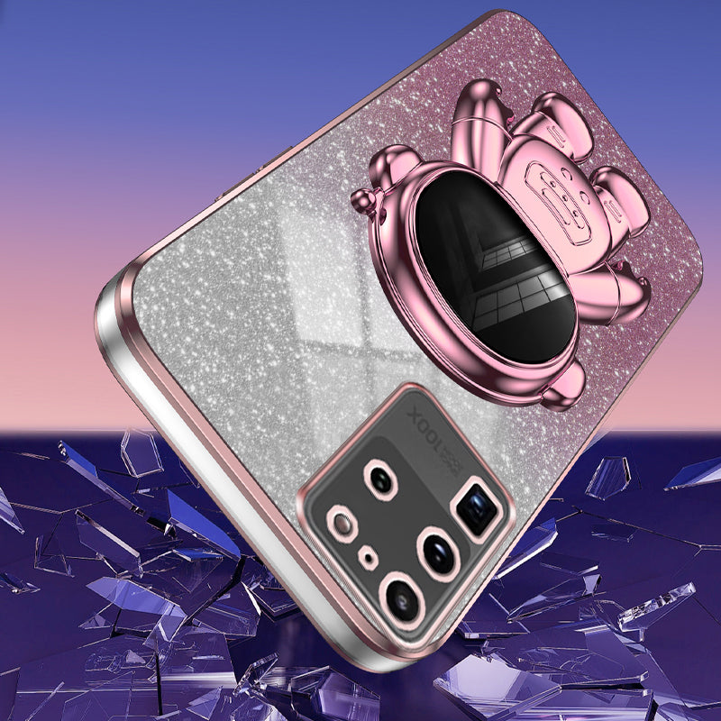 For Samsung Galaxy S20 Ultra Case Precise Cutout Astronaut Kickstand Dustproof PC+TPU Phone Cover - Pink