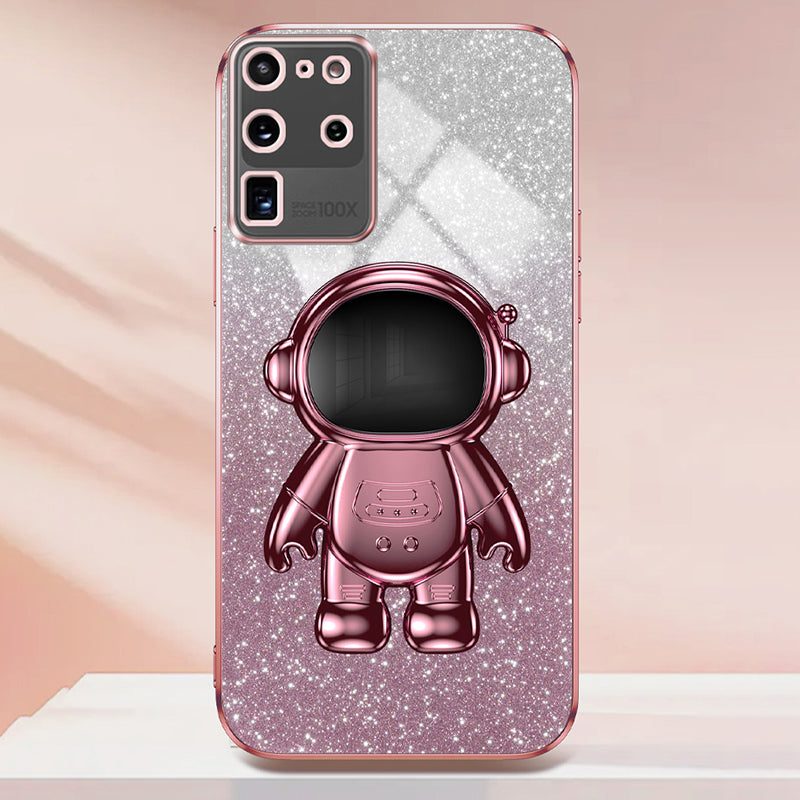 For Samsung Galaxy S20 Ultra Case Precise Cutout Astronaut Kickstand Dustproof PC+TPU Phone Cover - Pink