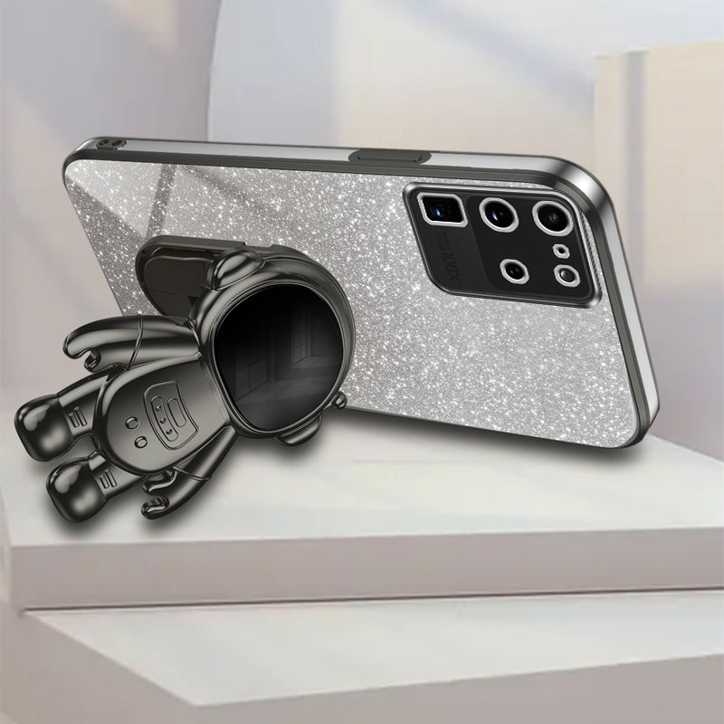 For Samsung Galaxy S20 Ultra Case Precise Cutout Astronaut Kickstand Dustproof PC+TPU Phone Cover - Black