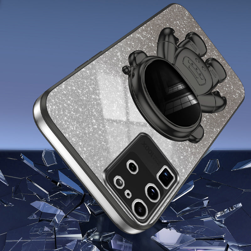 For Samsung Galaxy S20 Ultra Case Precise Cutout Astronaut Kickstand Dustproof PC+TPU Phone Cover - Black
