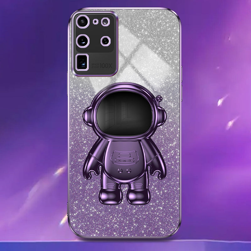 For Samsung Galaxy S20 Ultra Case Precise Cutout Astronaut Kickstand Dustproof PC+TPU Phone Cover - Purple