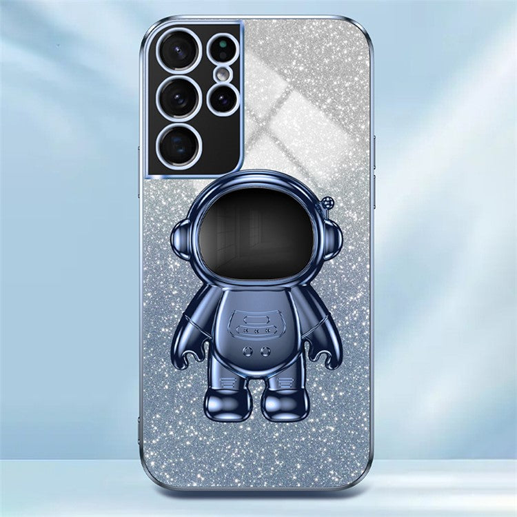 For Samsung Galaxy S21 Ultra 5G Case PC+TPU Anti-scratch Phone Cover with Astronaut Kickstand - Blue