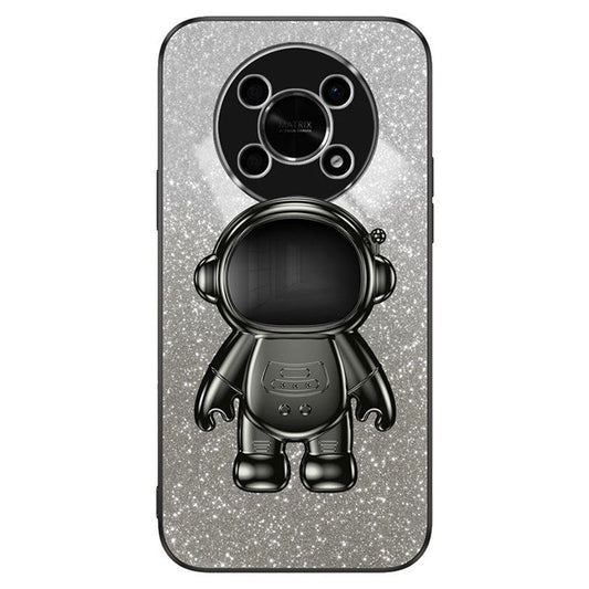 PC+TPU Case for Honor X30 5G , Glitter Powder Astronaut Kickstand Phone Cover - Black