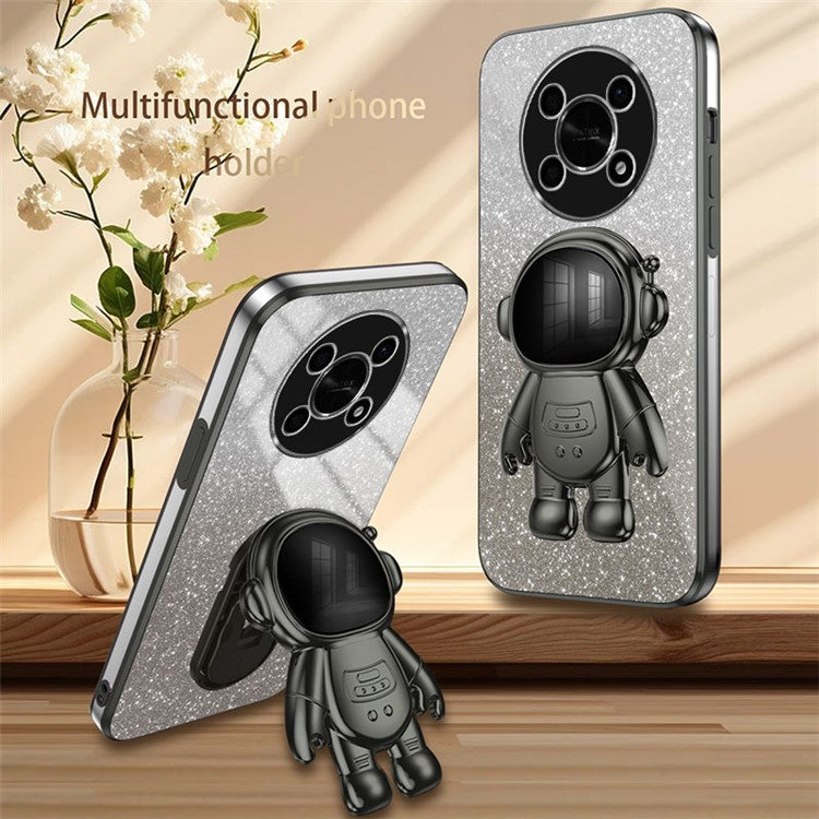 PC+TPU Case for Honor X30 5G , Glitter Powder Astronaut Kickstand Phone Cover - Black