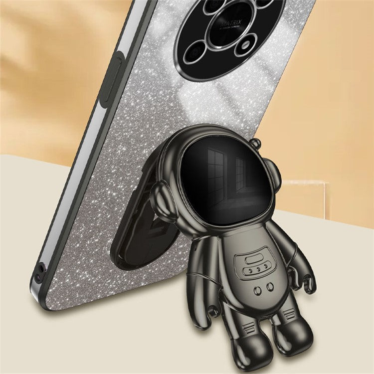 PC+TPU Case for Honor X30 5G , Glitter Powder Astronaut Kickstand Phone Cover - Black