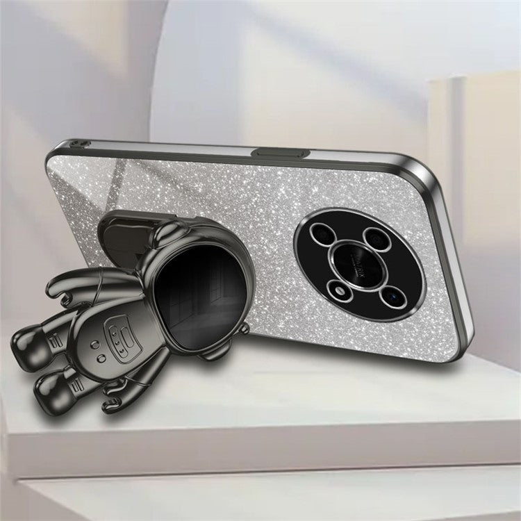 PC+TPU Case for Honor X30 5G , Glitter Powder Astronaut Kickstand Phone Cover - Black