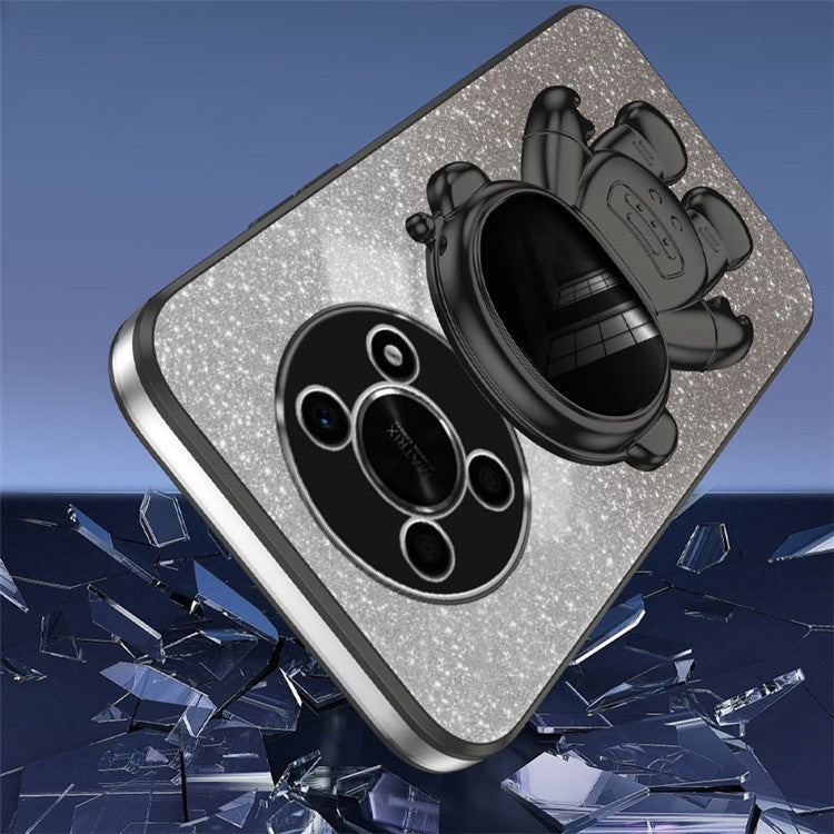 PC+TPU Case for Honor X30 5G , Glitter Powder Astronaut Kickstand Phone Cover - Black