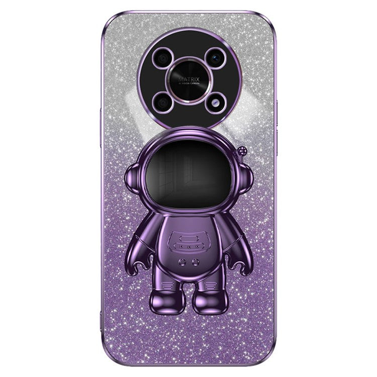 PC+TPU Case for Honor X30 5G , Glitter Powder Astronaut Kickstand Phone Cover - Purple