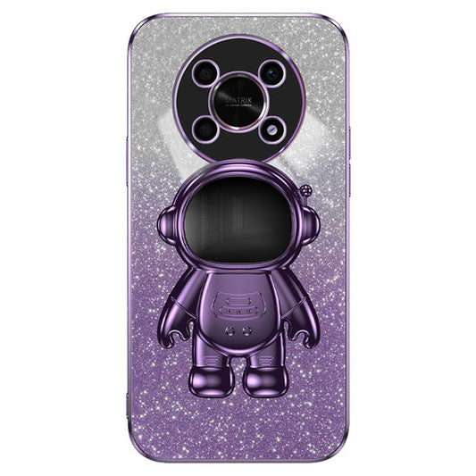 PC+TPU Case for Honor X30 5G , Glitter Powder Astronaut Kickstand Phone Cover - Purple