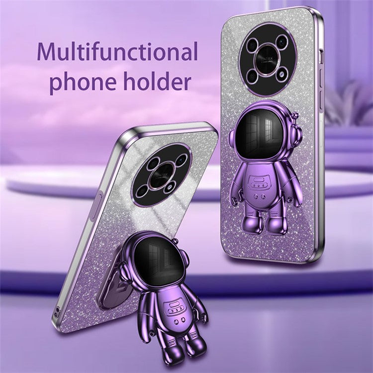 PC+TPU Case for Honor X30 5G , Glitter Powder Astronaut Kickstand Phone Cover - Purple