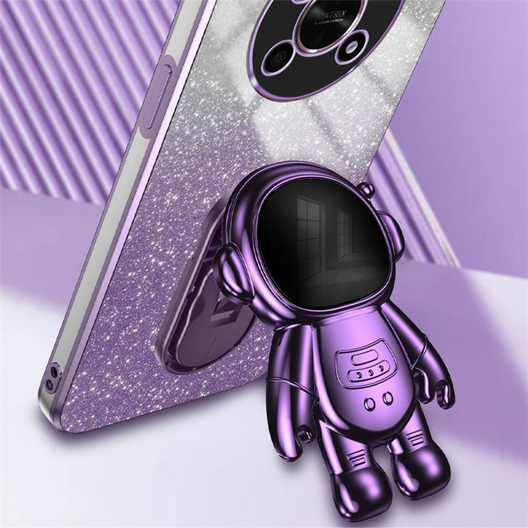 PC+TPU Case for Honor X30 5G , Glitter Powder Astronaut Kickstand Phone Cover - Purple