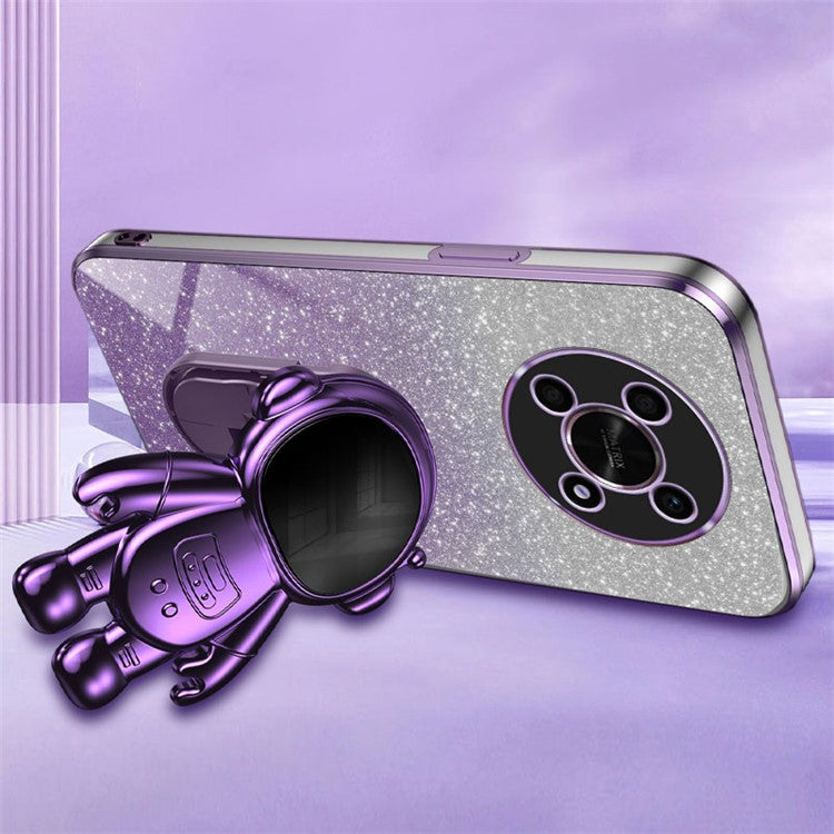 PC+TPU Case for Honor X30 5G , Glitter Powder Astronaut Kickstand Phone Cover - Purple
