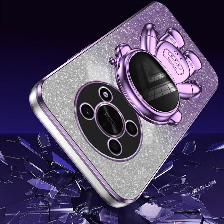 PC+TPU Case for Honor X30 5G , Glitter Powder Astronaut Kickstand Phone Cover - Purple