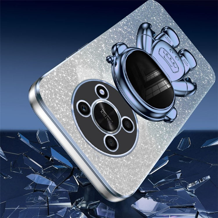 PC+TPU Case for Honor X30 5G , Glitter Powder Astronaut Kickstand Phone Cover - Blue