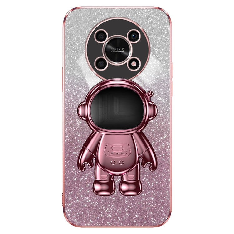 PC+TPU Case for Honor X30 5G , Glitter Powder Astronaut Kickstand Phone Cover - Pink